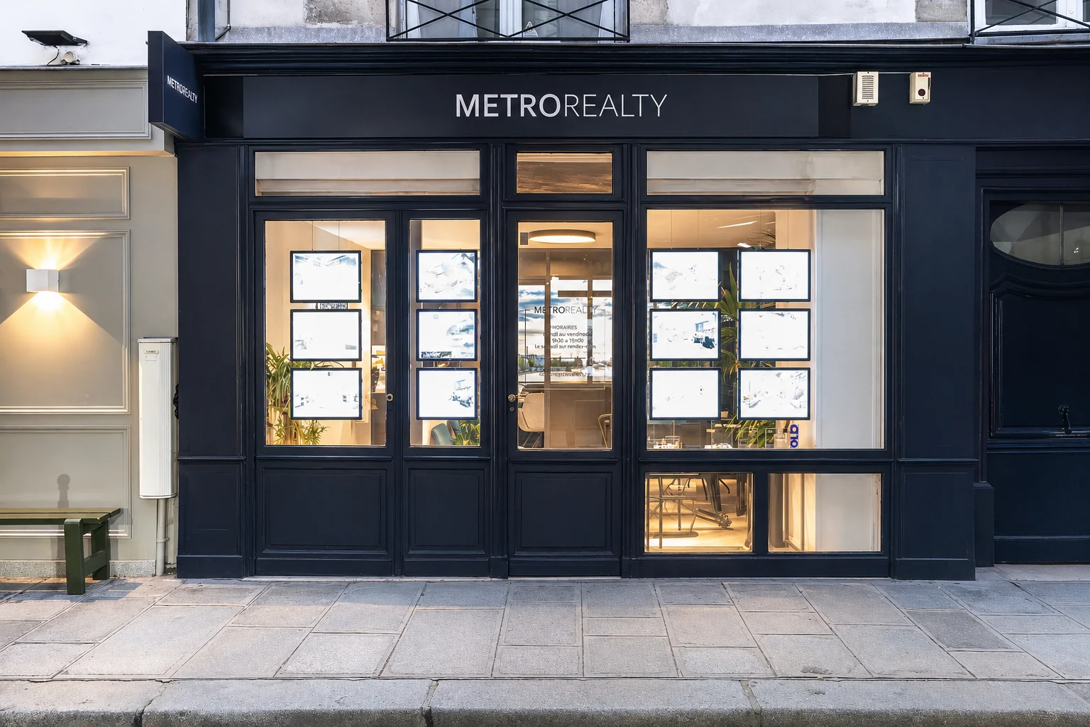 Façade de l'agence MetroRealty au 18 rue Molière dans le 1er arrondissement de Paris