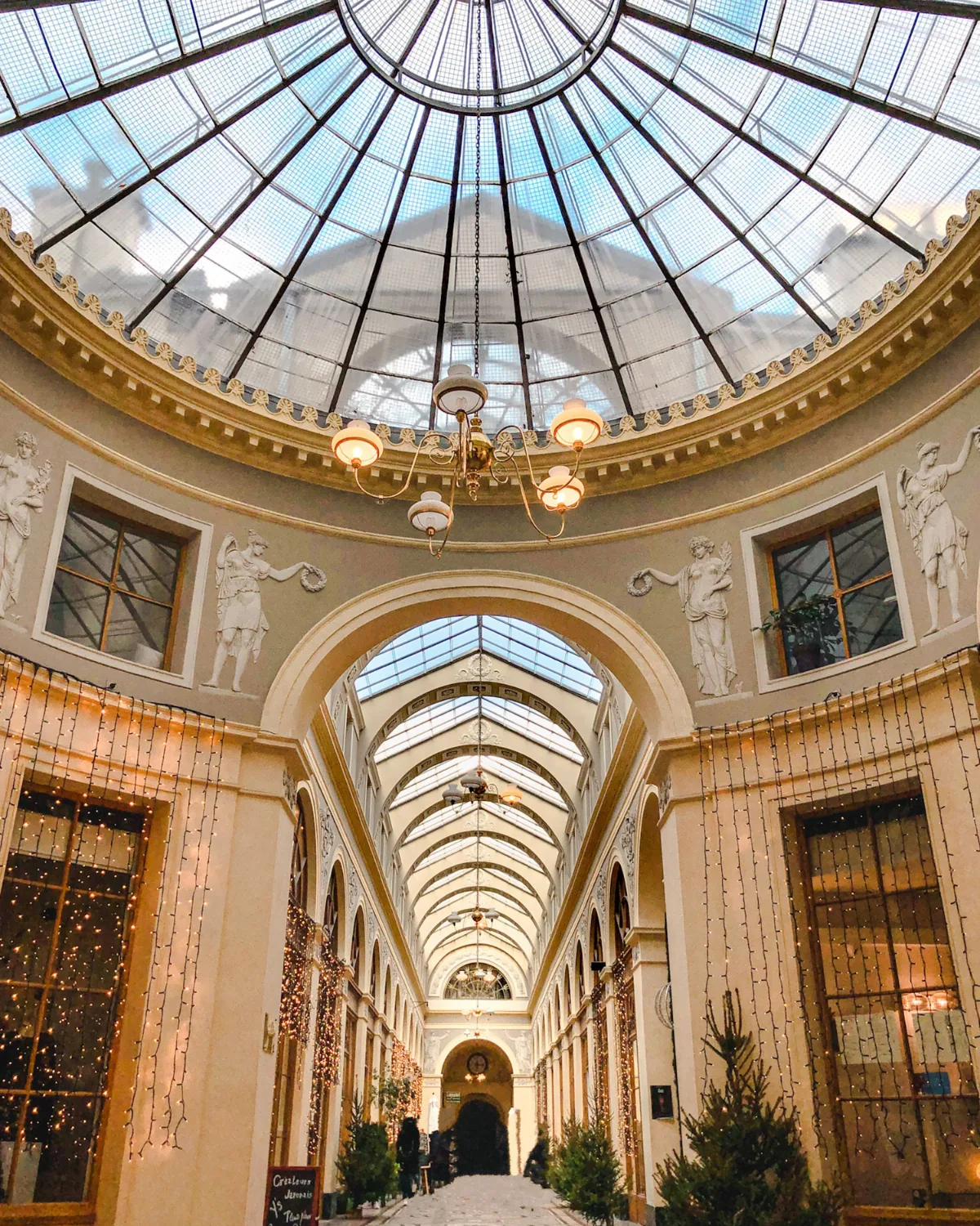 The rotunda and glass roof of a covered arcade in the 2nd arrondissement, Paris